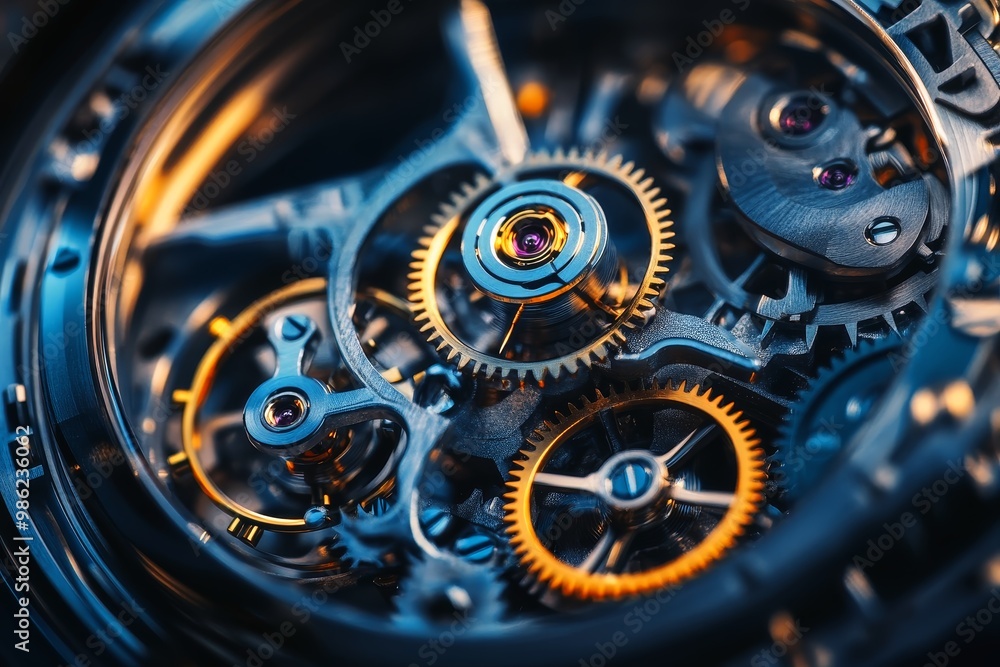 Fototapeta premium A close-up of a mechanical watchs intricate gears in motion - the precision and craftsmanship of the gears turning.