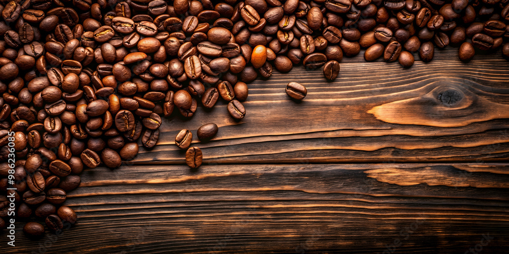Coffee beans scattered on a rustic brown wood background, coffee, beans, rustic, wood, background, aromatic, caffeine Coffee beans scattered on a rustic brown wood background, coffee, beans, rustic, wood, background, aromatic, caffeine