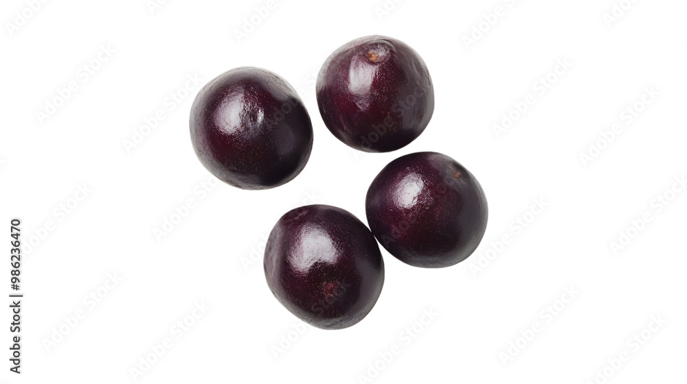 Four fresh acai berries on a transparent background: high-quality image for health and nutrition themes Four fresh acai berries on a transparent background: high-quality image for health and nutrition themes