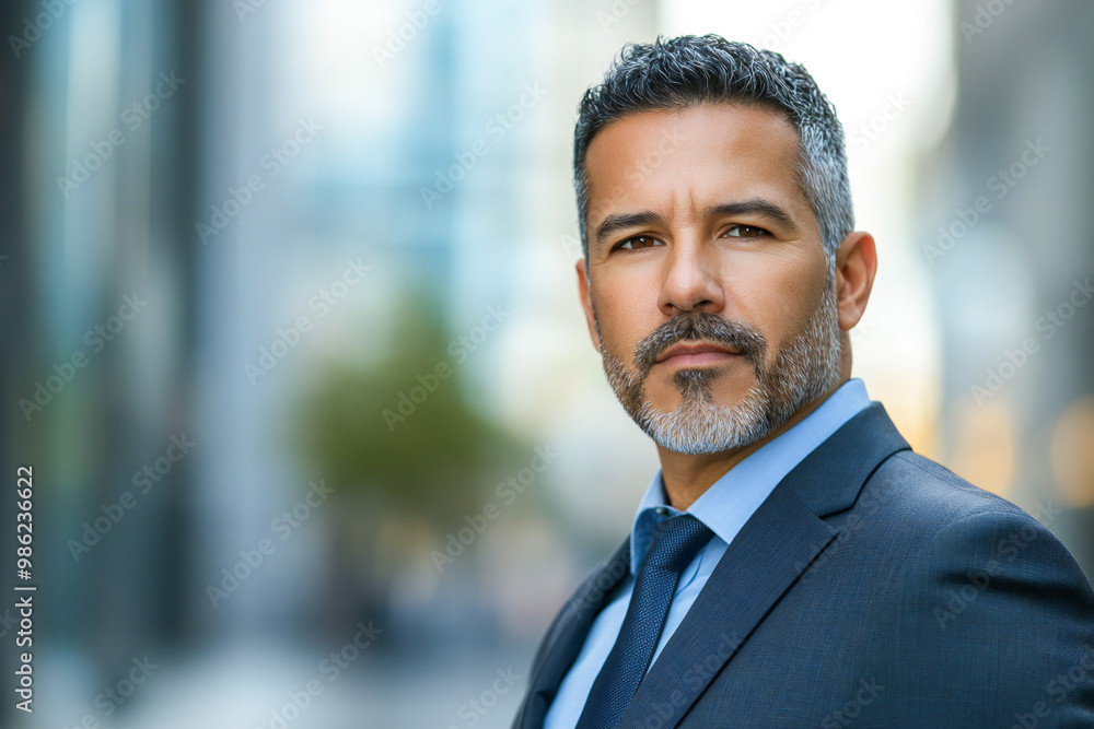 Naklejka premium business portrait of a mature middle-aged man in suit outdoors