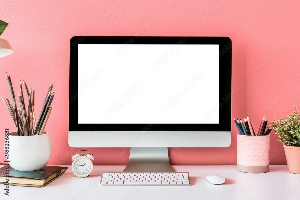 Modern workspace template mock up background with generative ai Modern workspace template mock up background with generative ai