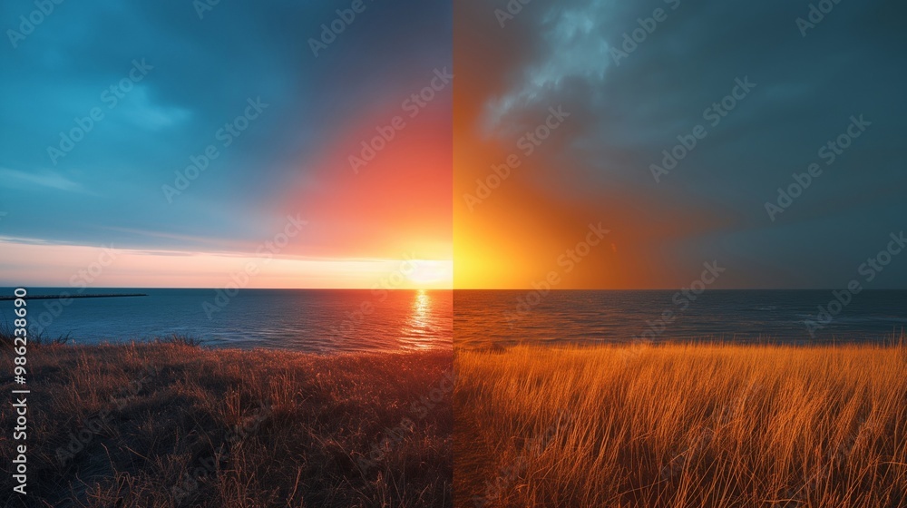 Fototapeta premium opposition of different time in the landscape