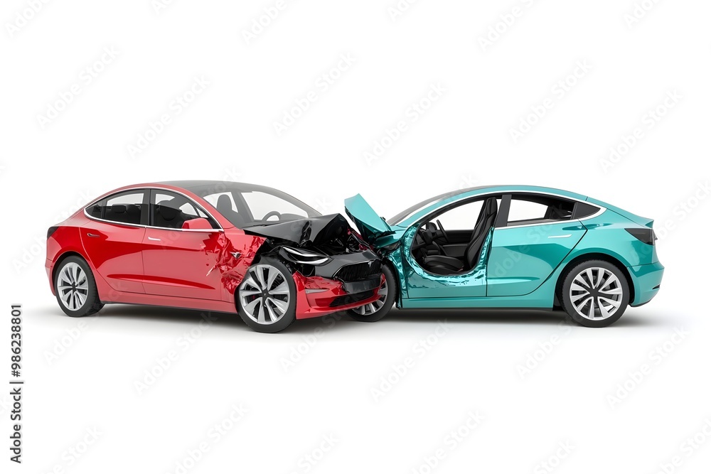 Obraz premium Two Damaged Cars After a Collision on the Road,Transportation Accident Concept