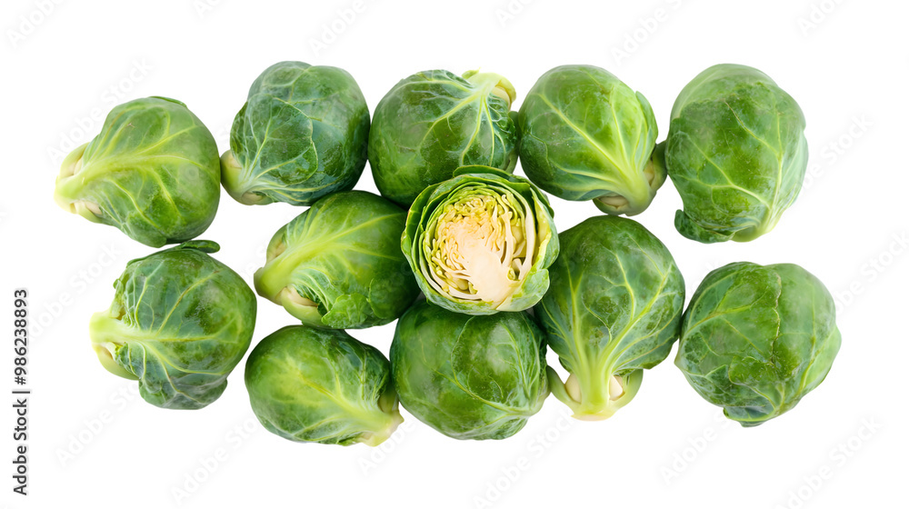 Fototapeta premium Fresh brussels sprouts arrangement on transparent background