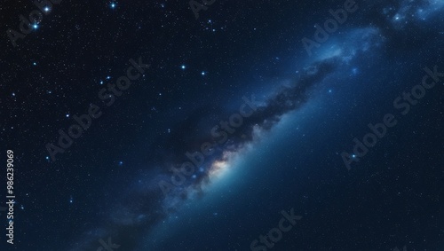 Wide-angle high-resolution photograph of star-filled night sky featuring the Milky Way galaxy with vibrant cosmic dust and stars, showcasing vastness and beauty, generative AI