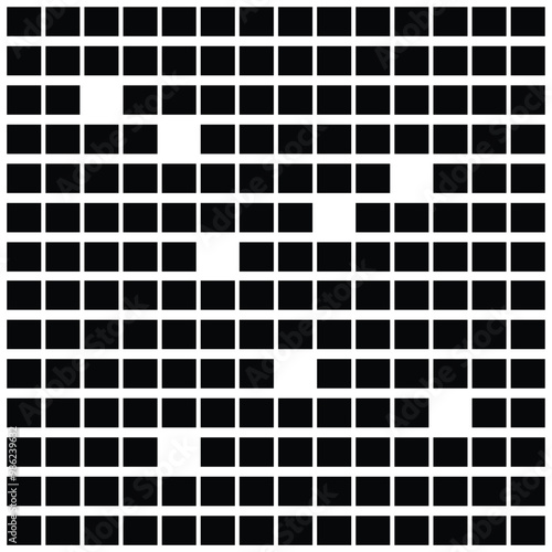 Grid, mesh, lattice, grating with distort, deform effect. Distortion, stock illustration. Geometric pattern with black and white squares. Seamless abstract Brick wall background