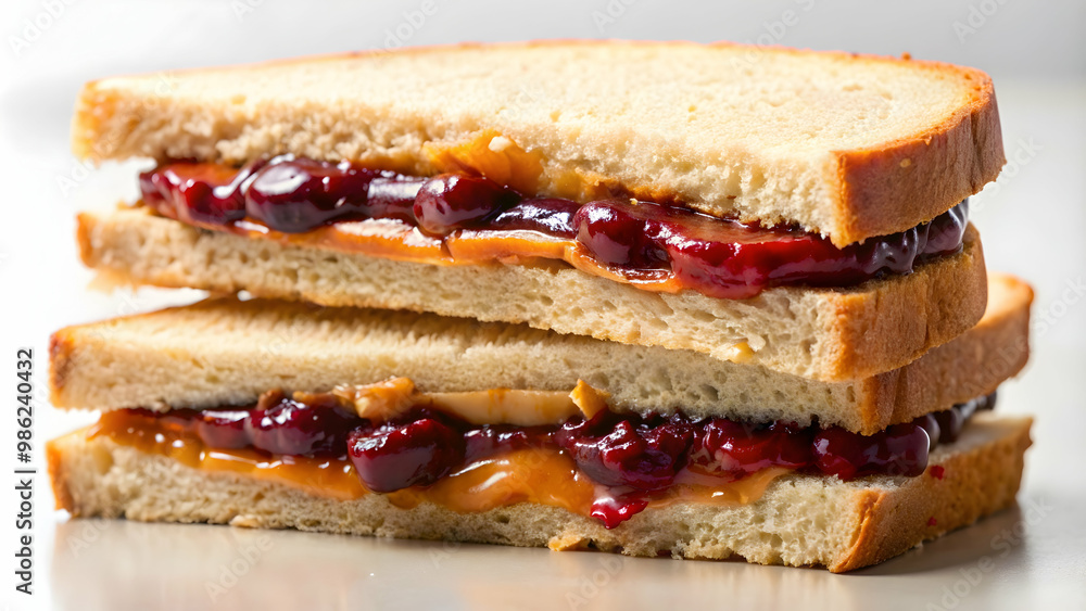 Peanut butter and jelly sandwich with jelly oozing out, sandwich, bread, lunch, meal, snack, food, peanut butter, jelly, spread Peanut butter and jelly sandwich with jelly oozing out, sandwich, bread, lunch, meal, snack, food, peanut butter, jelly, spread