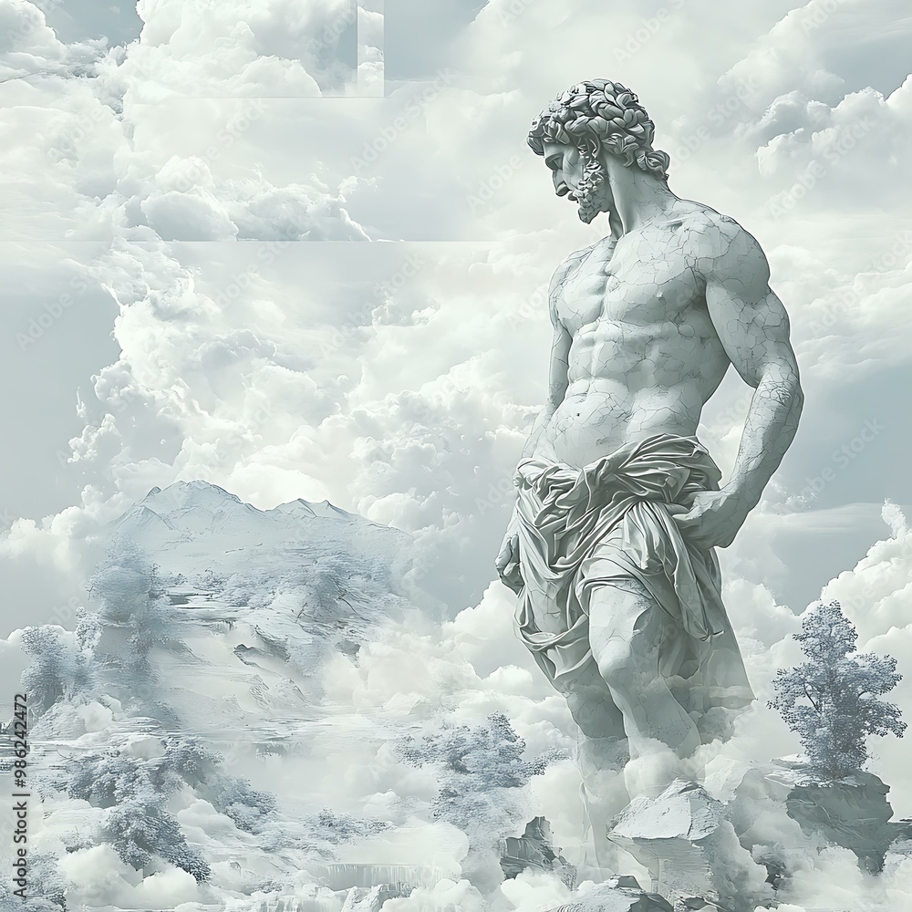 Ancient Greek Statue Standing on Clouds Ancient Greek Statue Standing on Clouds