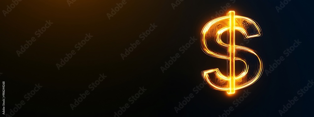 Glowing Golden Dollar Sign on a Dark Background Glowing Golden Dollar Sign on a Dark Background