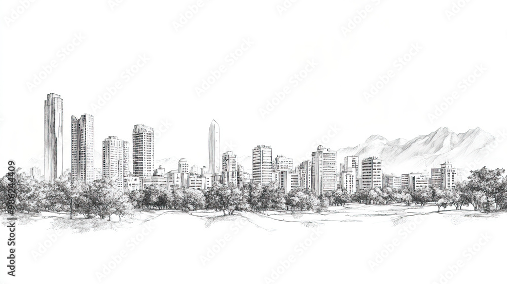 Fototapeta premium Islamabad, Pakistan, black and white pen pencil hand-drawn effect drawing illustration for travel poster, card, wallpaper, backdrop or banner. Modern, clear, artistic and simple