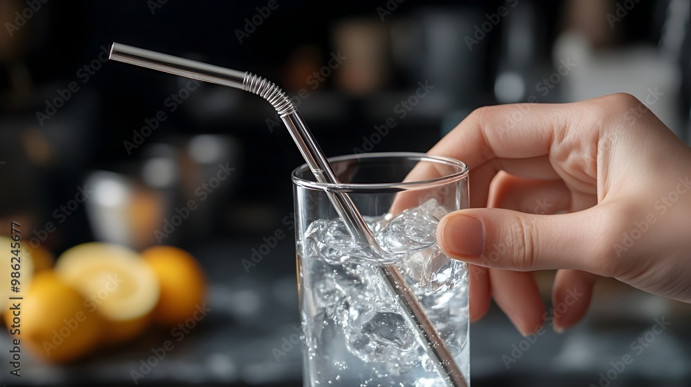 Person Refusing Plastic Straws and Using Reusable Metal Alternative for Eco-Friendly Lifestyle Person Refusing Plastic Straws and Using Reusable Metal Alternative for Eco-Friendly Lifestyle