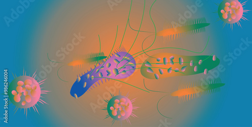  Coronavirus Virus cells on colorful background.