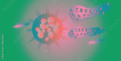  Coronavirus Virus cells on colorful background.
