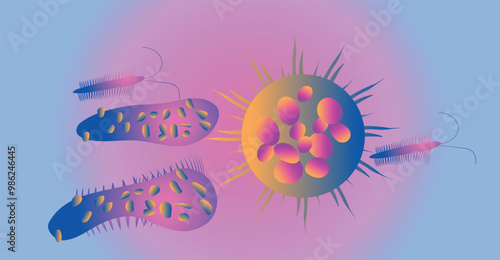  Coronavirus Virus cells on colorful background.