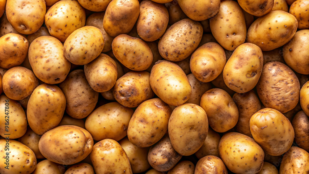 Close up top view of fresh potatoes , organic, vegetables, harvest, farming, close-up, natural, texture, raw, agriculture, roots Close up top view of fresh potatoes , organic, vegetables, harvest, farming, close-up, natural, texture, raw, agriculture, roots