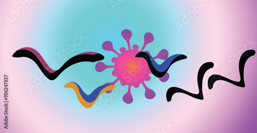  Coronavirus Virus cells on colorful background.