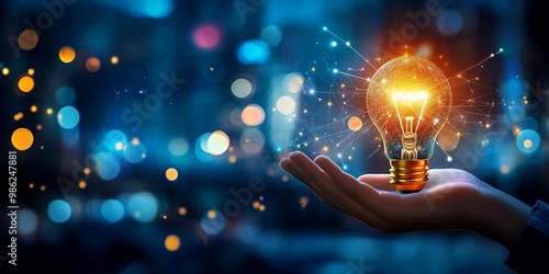 Wallpaper Mural Innovative Concept: Hand Holding Light Bulb with Futuristic Digital Technology Background Torontodigital.ca