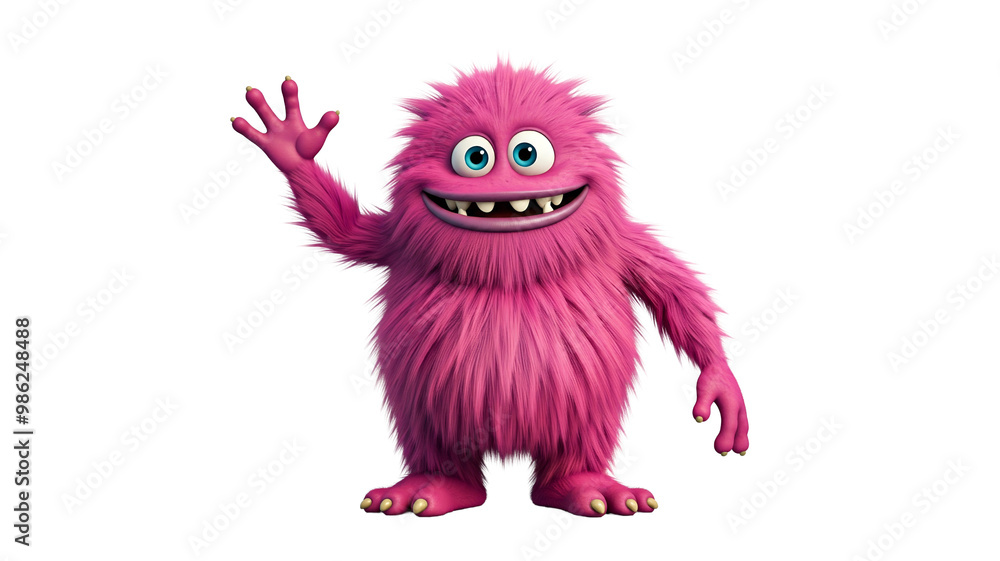 Cute and funny pink monster 3D cartoon character on transparent background. Cute and funny pink monster 3D cartoon character on transparent background.