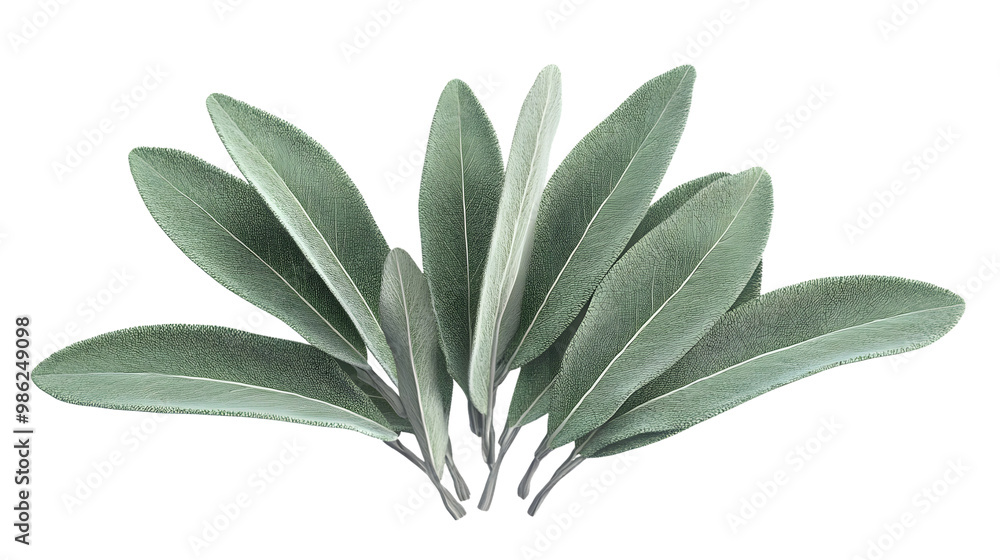 Fresh sage leaves isolated on transparent background for culinary and herbal design Fresh sage leaves isolated on transparent background for culinary and herbal design