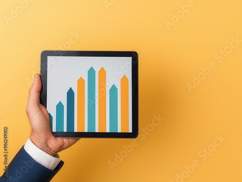 Digital tablet displaying interactive budget analysis, financial projection, technology in finance