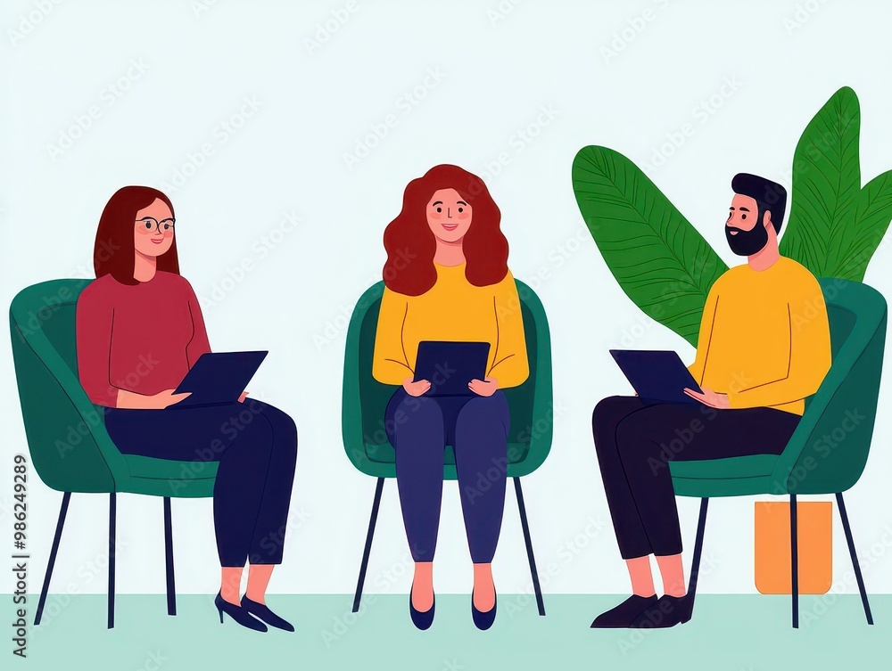 Financial advisor with diverse clients discussing budget, financial consulting, budget advice Financial advisor with diverse clients discussing budget, financial consulting, budget advice