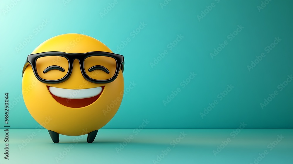 Smiling Emoji With Glasses On A Teal Background