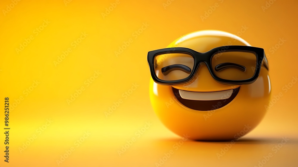 Smiling Emoji with Glasses on a Yellow Background Smiling Emoji with Glasses on a Yellow Background