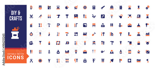 Diy and Craft work solid colorful icon set, Crafting handmade color filled icon collection. editable vector illustration.