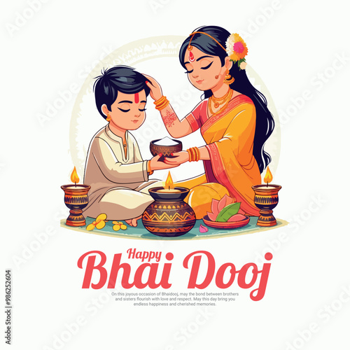 Happy Bhai Dooj And Happy Bhai Beej Brother Sister Celebration social media post banner template photo