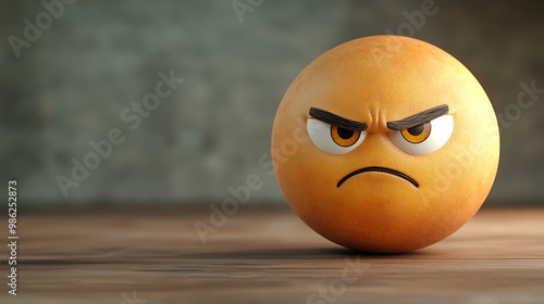 Angry Emoji on Wooden Surface photo