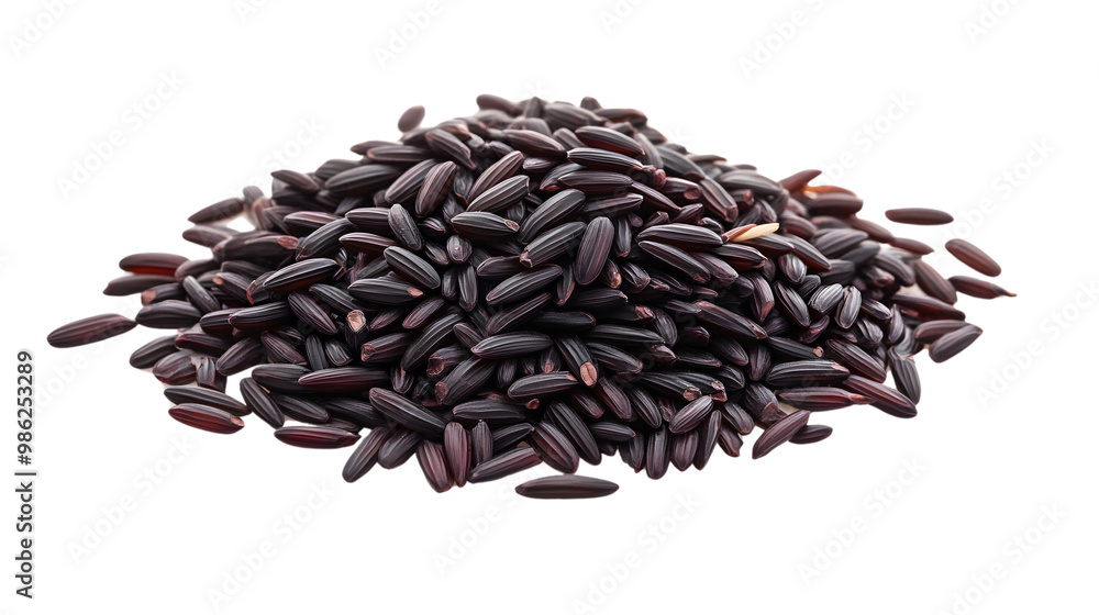 Organic black rice pile on transparent background highlighting healthy grain choices Organic black rice pile on transparent background highlighting healthy grain choices