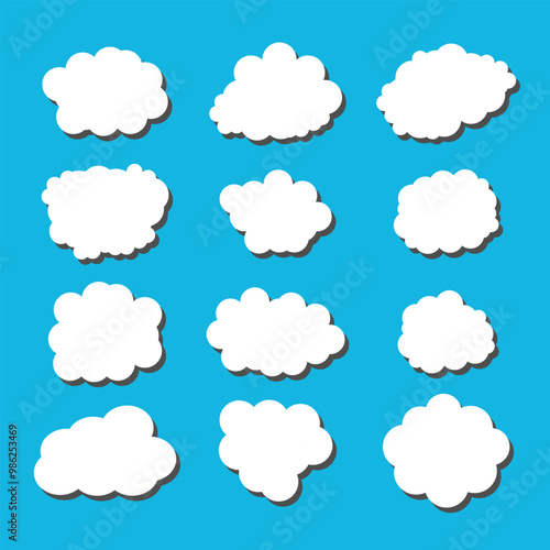 white vector cloud shape set design on blue background 