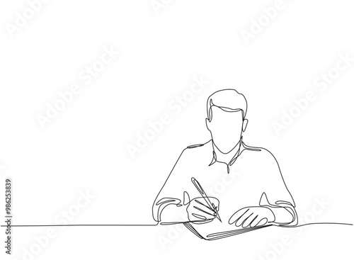 A man writing with pen line drawing continuous line art vector illustration