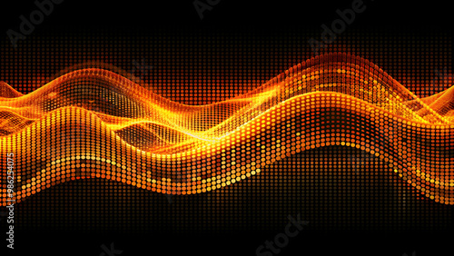 Fiery orange and jet black abstract pixel waves for visually impactful projects, abstract, pixel, waves, fiery, orange photo