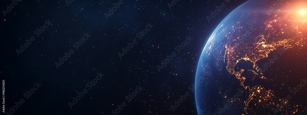 Fototapeta premium Earth from Space with City Lights and Stars