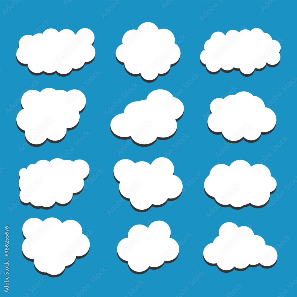 white vector cloud shape set design on blue background white vector cloud shape set design on blue background