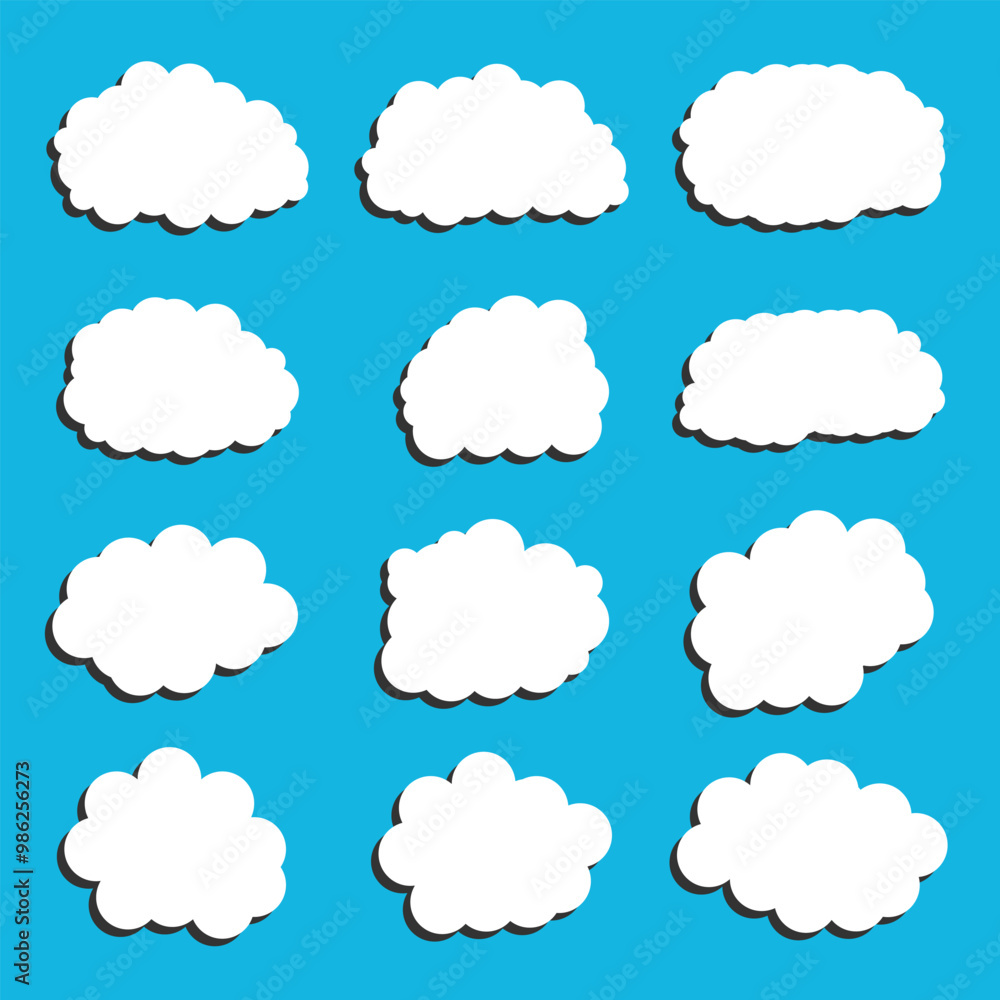 white vector cloud shape set design on blue background white vector cloud shape set design on blue background