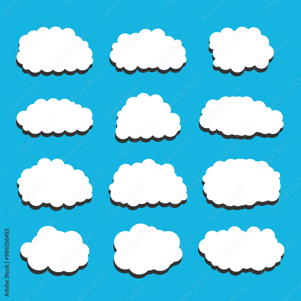 white vector cloud shape set design on blue background white vector cloud shape set design on blue background