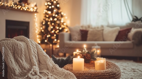 Cozy Hyyge Living Room with Christmas Tree Decoration
