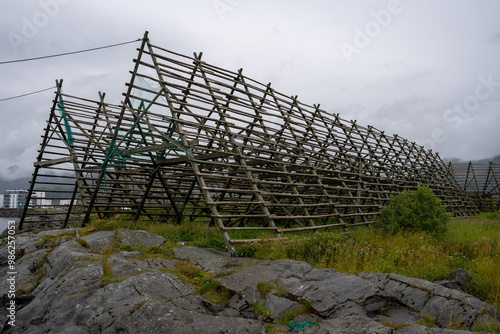 Empty fish drying flake in Svolvaer, Norway