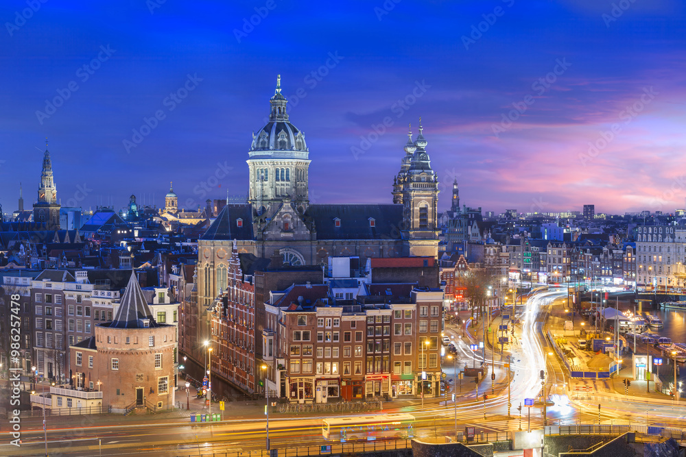 Obraz premium Amsterdam, Netherlands at Blue Hour