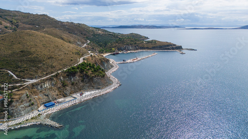 Cinarli Village view from sea in Marmara Island of Turkey. Aerial view of Marmara island Cinarli , Turkey. Marmara island view from sea in Turkey.