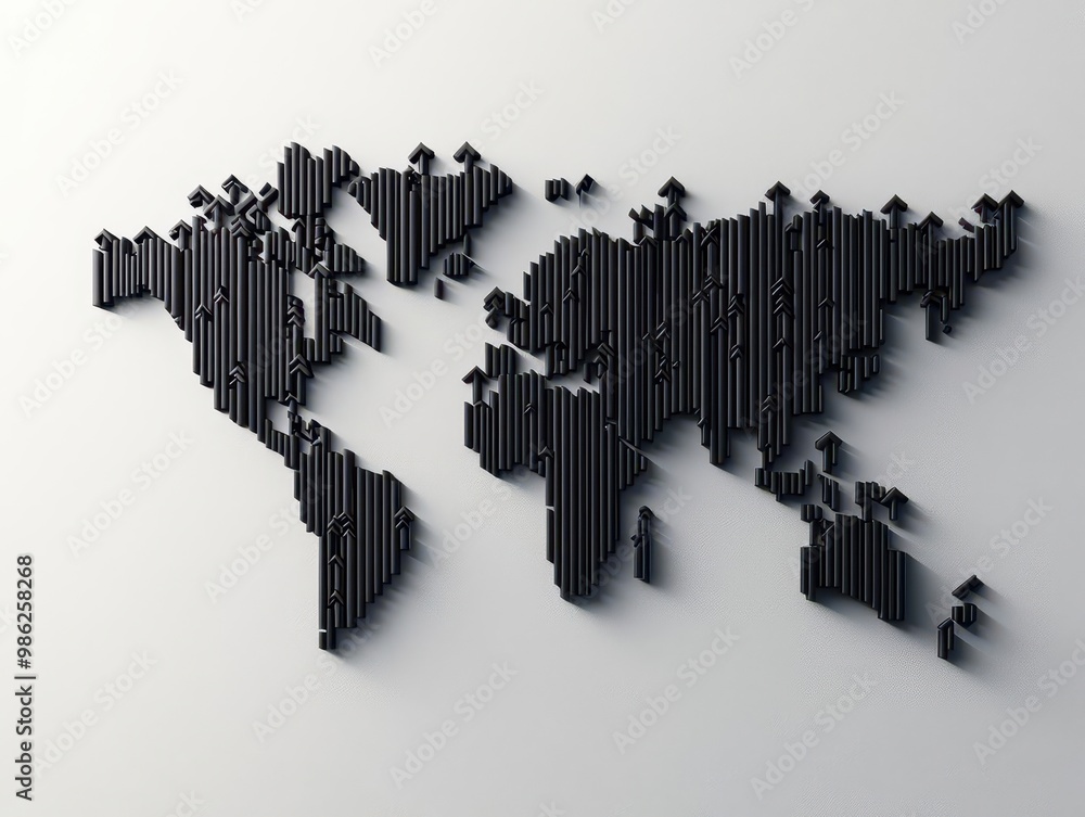 Abstract world map made of stock market arrows, global finance, market trends Abstract world map made of stock market arrows, global finance, market trends