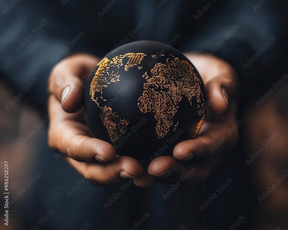 Hands holding a globe with stock exchange symbols, global investment, finance concept Hands holding a globe with stock exchange symbols, global investment, finance concept