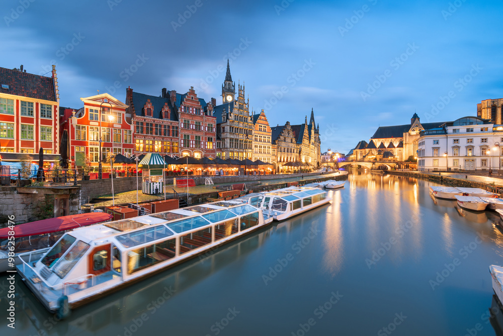 Naklejka premium Ghent, Belgium Cityscape from the Graslei Area