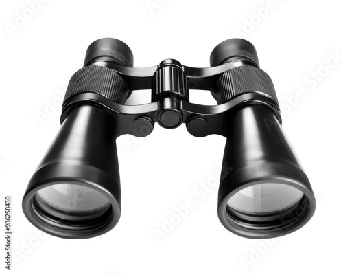 A pair of black binoculars designed for magnifying distant objects.