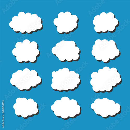 white vector cloud shape set design on blue background 