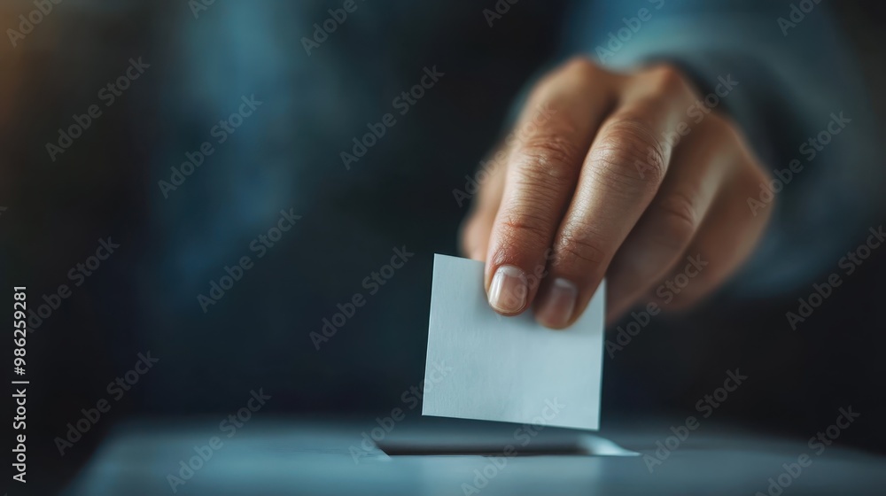 An image capturing the moment a hand drops a voting card into a ballot box, symbolizing democratic participation and the significance of a single vote in elections. An image capturing the moment a hand drops a voting card into a ballot box, symbolizing democratic participation and the significance of a single vote in elections.