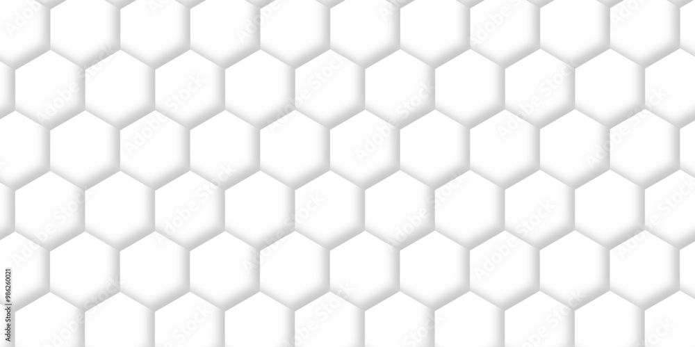 Fototapeta premium Abstract pattern with hexagonal white and gray technology line paper background. Hexagonal 3d vector grid tile and mosaic structure simple style hexagonal graphic concept. Futuristic surface design. 