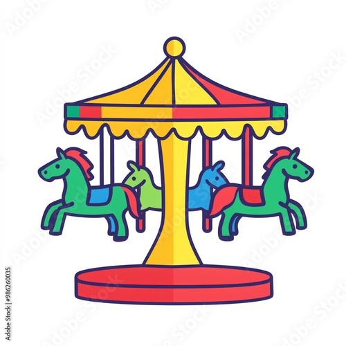 A colorful icon of an amusement park carousel with horses in a simple flat style. 